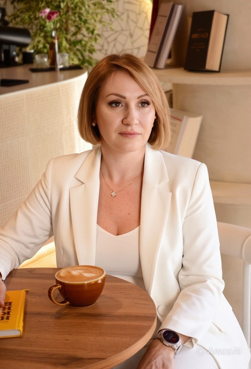 Ольга Ширко за столом в спокойной обстановке